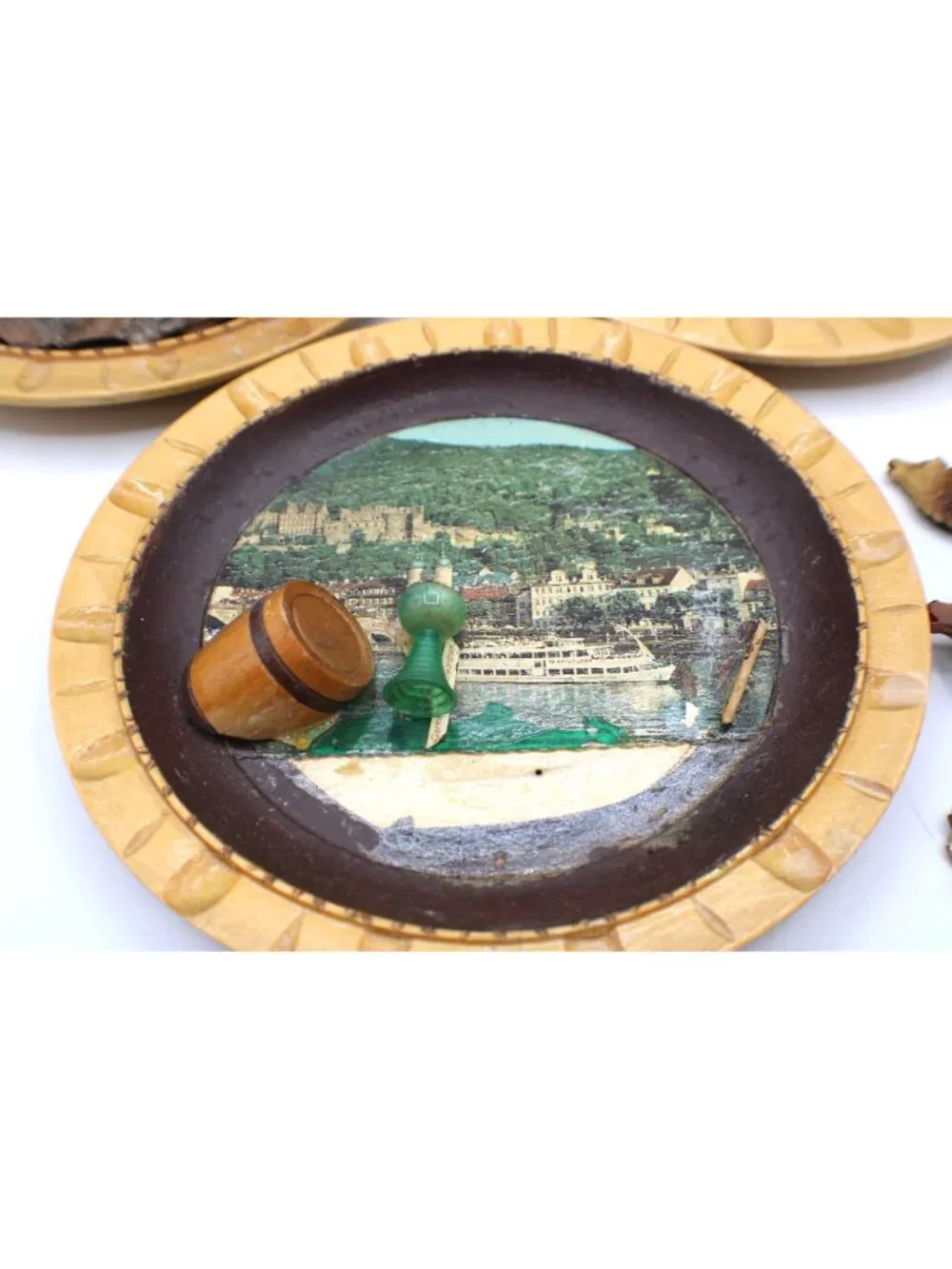 Vtg German Handarbeit 3D Wooden Wall Plates Art Set 6 Alpine Folk Art  Diorama